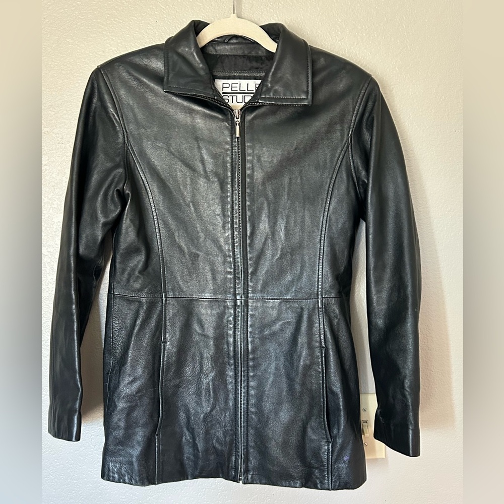 Wilsons Leather Black Leather Zip-Front Jacket
